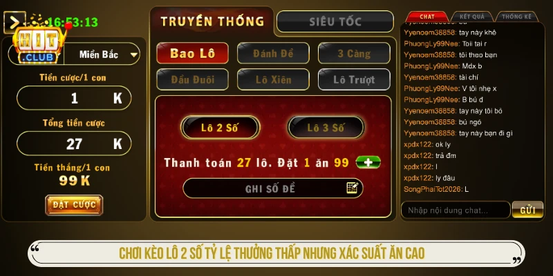 Chơi kèo lô 2 số tỷ lệ thưởng thấp nhưng xác suất ăn cao