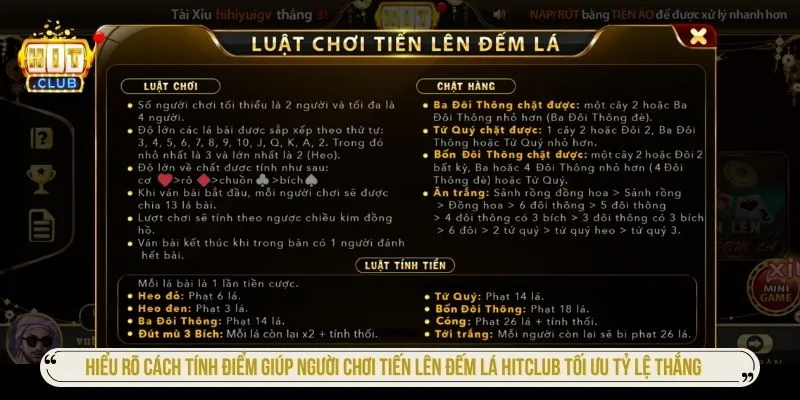 Tiến Lên Đếm Lá HITCLUB Và Kỹ Thuật Đếm Bài Đỉnh Cao Hiểu rõ cách tính điểm giúp người chơi Tiến lên đếm lá HITCLUB tối ưu tỷ lệ thắng