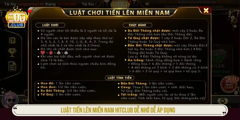 Luật tiến lên miền nam HITCLUB dễ nhớ dễ áp dụng